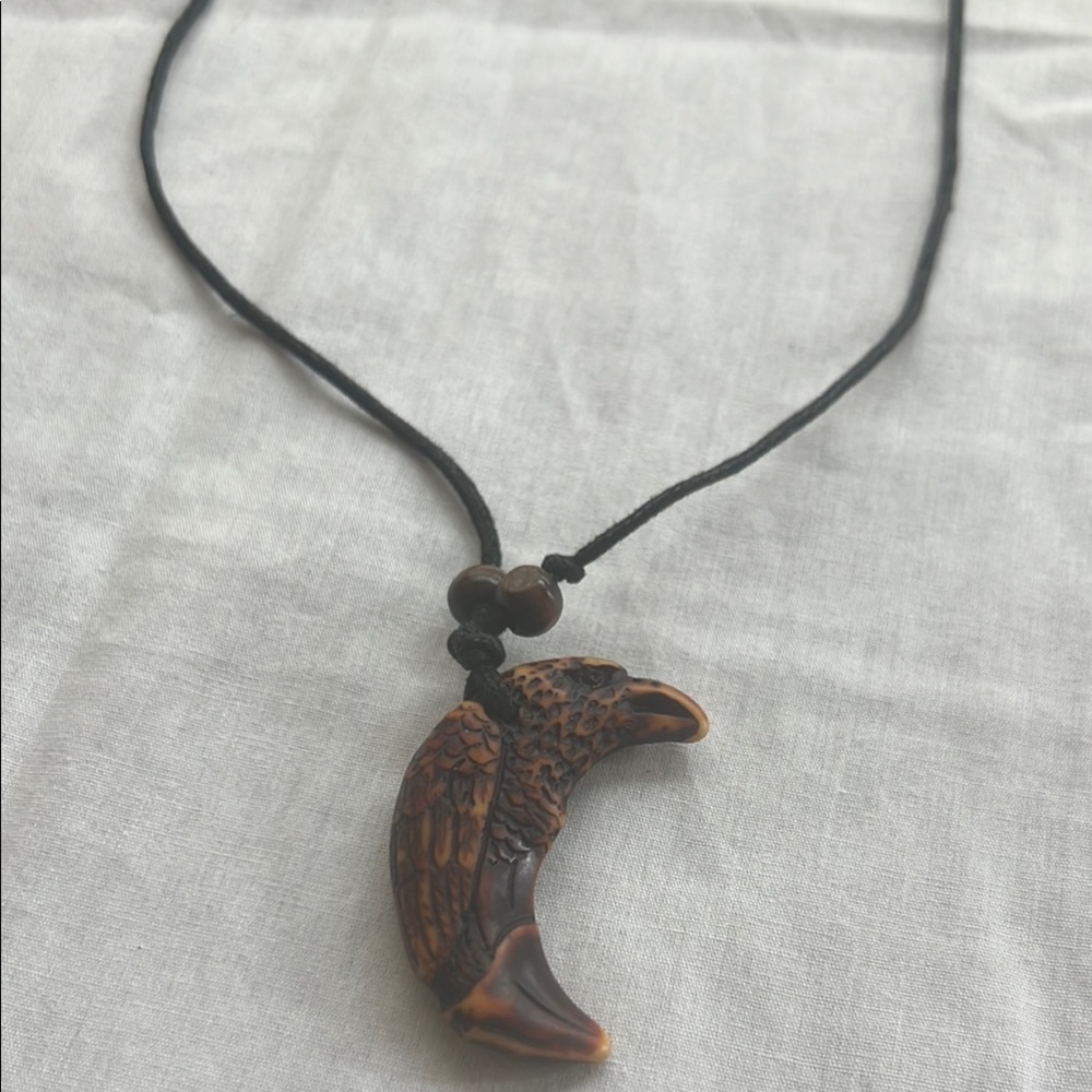 Brown Carved Bird Pendant Necklace